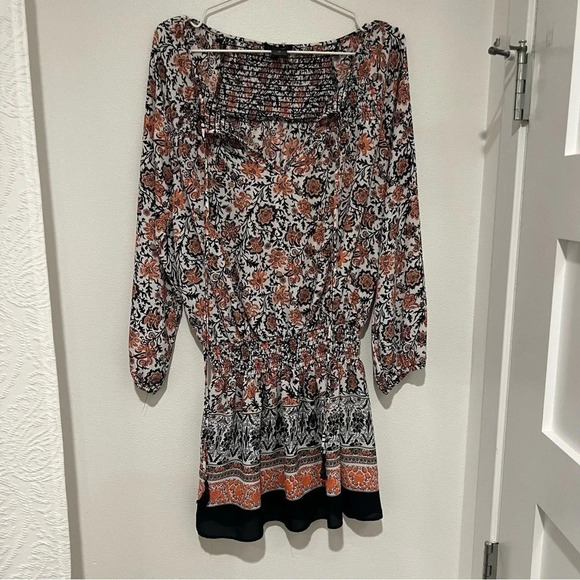 AQUA Orange and Black Patterned Drop Waist Dress - Picture 1 of 4